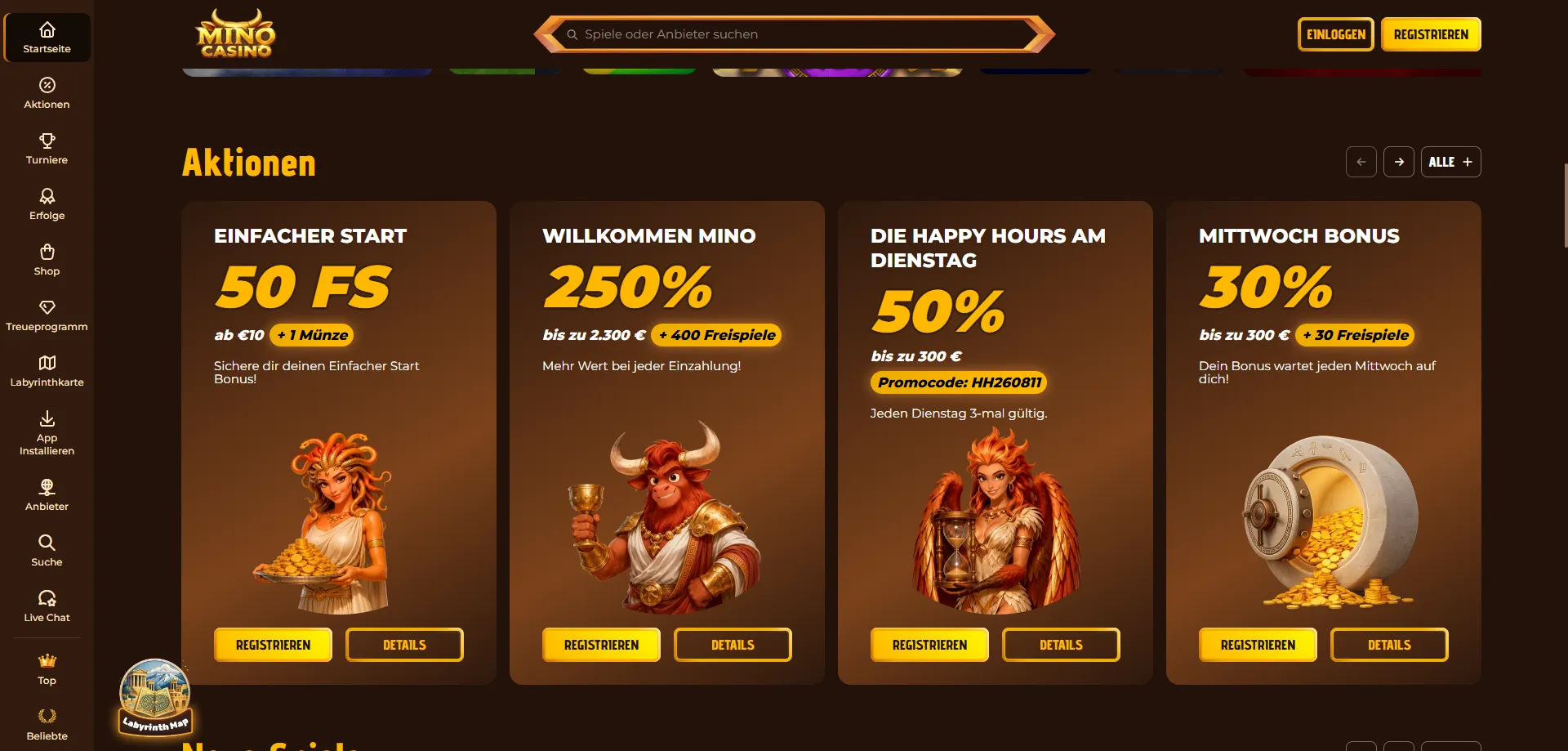 Bonus di benvenuto Mino Casino — fino a €2300 e 400 Free Spin